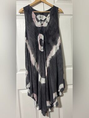 Pam’s Collection Women’s Gray Tie Dye Beach Dress Resort Flowy Free Size